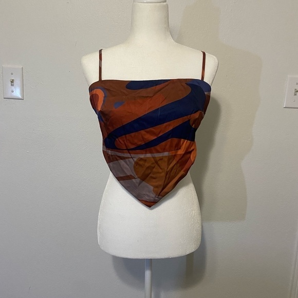 Papaya women's large scarf style crop top w/ geometric design EUC tie back - Picture 11 of 12